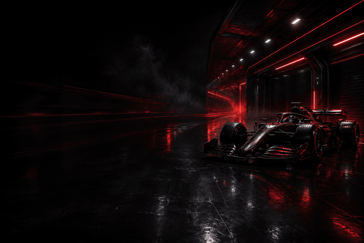 Formula-inspired race car in a red-lit tunnel